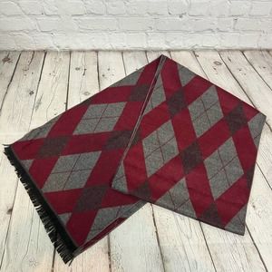 Bleu Nero New York Luxurious Winter Scarf Viscose Deep Red Gray Argyl Mens